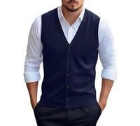 Gestricktes Ärmelloses Tanktop für Herren, Herren Pullover Strickweste Dicker Woll-Mischpulli Ärmellos Strickjacke mit Knöpfen V-Ausschnitt Weste Business Pullover Strickmode Herbst Winter Wollw