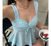 Gestricktes himmelblau-lässiges Kleid mit quadratischem Ausschnitt, süßes Frauen-Trägershirt