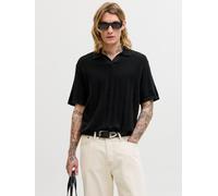 Polokragenpullover JACK & JONES "JJEBRADLEY KNIT SPLIT NECK SS SN", Herren, Gr. M, schwarz, Strick, Obermaterial: 100% Baumwolle, unifarben, normal, V-Ausschnitt, Pullover, Baumwolle (57708320-M) schw