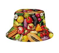 Gesunde Früchte und Gemüse Eimer Hut Lustige Neuheit Strand Angler Hüte Geschenk für Frauen Männer Packbar Sommer Sonnenhüte Reise Outdoor Kappe Unisex, Siehe Abbildung, One size