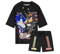 Get Trend Badeanzug Kinder Bademode 2 Teiliges Set mit Badehose Jungen und Schwimmshirt für Strand Urlaub Schwimmen (7-8 Jahre, Schwarz Sonic)