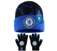 Get Trend Chelsea FC Wintermütze und Handschuhe Set für Jungen & Teens 6-14, Einheitsgröße, Acrylstrick, Geschenke für Kinder