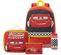 Get Trend Disney Cars Rucksack Kinder 4er Set, Kinderrucksack, Trinkflasche 500ml, Federmäppchen & Isolierte Lunchtasche für Schule (Rot/Gelb Cars)