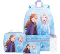 Get Trend Disney Frozen Rucksack Kinder 4 TLG. Kinderrucksack, Trinkflasche 500ml, Federmäppchen & Isolierte Lunchtasche für Schule (Blau Frozen)