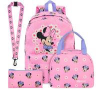 Get Trend Disney Minnie Mouse Cord Rucksack Kinder 4er Set, Kinderrucksack mit Schlüsselband, Federmäppchen und Isolierte Lunchtasche (Rosa/Multi Minnie Mouse)