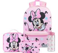 Get Trend Disney Minnie Mouse Rucksack Kinder 4 TLG. Kinderrucksack, Trinkflasche 500ml, Federmäppchen & Isolierte Lunchtasche für Schule (Rosa Minnie)