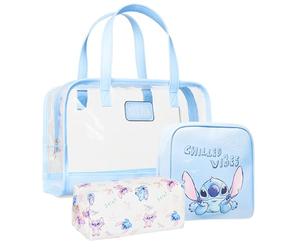 Get Trend Disney Stitch Kulturtasche Damen Kinder, 3er-Set Make Up Tasche, Kulturbeutel & Kosmetiktasche für Reise und Alltag, Schönheit Geschenke für Frauen und Mädchen (Blau Stitch)