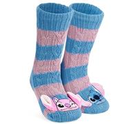 Get Trend Disney Stitch Kuschelsocken Damen Größe 35-41, Rutschfest, Winter Stoppersocken, Geschenke für Frauen & Teenager (35/41 EU, Blau/Rosa Stitch)