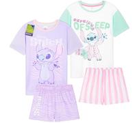 Get Trend Disney Stitch Schlafanzug Mädchen Kurz Kinder Sommer Pyjama 2er Pack Weich Nachthemd Set für Kinder und Teenager (13-14 Jahre, Multi Stitch, 2)