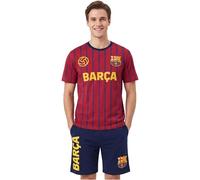 Get Trend - FC Barcelona Schlafanzug Herren Kurz M-3XL, Sommer Pyjama Herren Set, T-Shirt & Shorts, Fussball Geschenke für Männer (Barcelona, Burgund/Marineblau, 3XL)