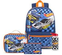 Get Trend Hot Wheels Rucksack Kinder 4er Set, Kinderrucksack, Trinkflasche 500ml, Federmäppchen & Isolierte Lunchtasche für Schule (Multi Hot Wheels)