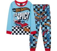 Get Trend Hot Wheels Schlafanzug Jungen Lang, Cooler Schlafanzug Kinder, 2-Teiliges Pyjama Set, Geschenke für Jungs (4-5 Jahre, Blau Hot Wheels)