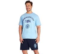 Get Trend Manchester City F.C. Schlafanzug Herren Kurz Baumwolle Sommer Pyjama Männer Fussball Geschenke für Männer (XL, Blau/Marineblau Man City)