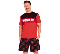 Get Trend Manchester United F.C. Schlafanzug Herren Kurz Baumwolle Sommer Pyjama Männer Fussball Geschenke für Männer (2XL, Rot/Schwarz Man United)