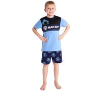 Get Trend Manchester United F.C. Schlafanzug Kinder Jungen Teenager Sommer Pyjama Kurz Weich Fußball Geschenke für Jungs (13-14 Jahre,Blau/Marineblau Man City)