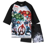 Get Trend Marvel Avengers Schwimmanzug Kinder Badeanzug mit Badehose Jungen und Schwimmshirt Strand Urlaub Schwimmen (7-8 Jahre, Schwarz/Mehrfarbig Avengers)