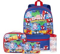 Get Trend Marvel Spiderman Rucksack Kinder 4er Set, Kinderrucksack, Trinkflasche 500ml, Federmäppchen & Isolierte Lunchtasche (Blau/Multi Spidey)