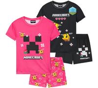 Get Trend Minecraft Pyjama Schlafanzug Mädchen Kurz 2er Set Schlafanzug Teenager Kurzarm Sommer Loungewear Set (11-12 Jahre, Schwarz Minecraft)