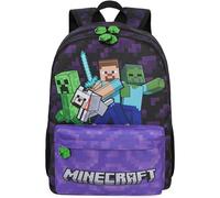 Get Trend Minecraft Rucksack Jungen, Verstellbarer Reisetasche für Schule und Reise, Gepolsterte Schulrucksack, Gaming Geschenke für Kinder (Lila/Multi Minecraft)