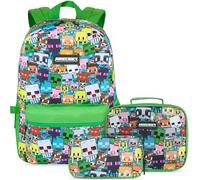 Get Trend Minecraft Rucksack Kinder 3er Set, Kinderrucksack mit Federmäppchen und Isolierte Lunchtasche, Schulrucksack Set für Schule und Freizeit (Grün/Multi Minecraft)