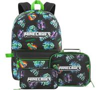 Get Trend Minecraft Rucksack Kinder 3er Set, Kinderrucksack mit Federmäppchen und Isolierte Lunchtasche, Schulrucksack Set für Schule und Freizeit (Multi Creeper)
