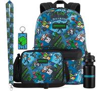 Get Trend Minecraft Rucksack Kinder 5er Set, Kinderrucksack mit Federmäppchen, Isolierte Lunchtasche, Schlüsselband, 500ml Trinkflasche BPA-Frei (Multi Minecraft)
