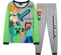 Get Trend Minecraft Schlafanzug Jungen und Teenager, Pyjama Set mit Schlafanzug Hose T-Shirt Kinder, 2-teilig, Geschenke für Jungs (6-7 Jahre, Grau Minecraft)