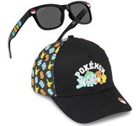Get Trend Pokemon Basecap Kinder Jungen Kappe Set mit Sonnenbrille UV Schutz Sommer Accessoires Geschenke für Jungs (4-12 Jahre, Schwarz Pokemon Set)