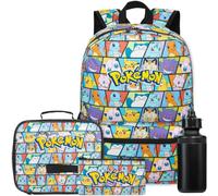Get Trend Pokemon Rucksack Kinder 4er Set, Kinderrucksack mit Federmäppchen, Isolierte Lunchtasche, 500ml Trinkflasche BPA-Frei, Schule und Freizeit (Multi Pokemon)