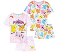 Get Trend Pokemon Schlafanzug Mädchen Kurz Kinder Sommer Pyjama Tie Dye 2er Pack Weich Nachthemd Set für Kinder Teenager (13-14 Jahre, Multi Pokemon, 2)
