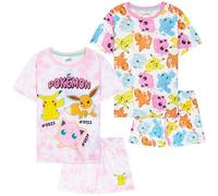 Get Trend Pokemon Schlafanzug Mädchen Kurz Kinder Sommer Pyjama Tie Dye 2er Pack Weich Nachthemd Set für Kinder Teenager (9-10 Jahre, Multi Pokemon, 2)