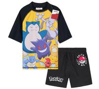 Get Trend Pokemon Schwimmanzug Kinder Teenager Badeanzug Pikachu Gengar mit Badehose Jungen und Schwimmshirt Strand Schwimmen (7-8 Jahre, Schwarz Pokemon)