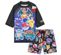 Get Trend Pokemon Schwimmanzug Kinder Teenager Badeanzug Pikachu Gengar mit Badehose Jungen und Schwimmshirt Strand Schwimmen (7-8 Jahre, Multi Pokemon)