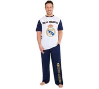 Get Trend Real Madrid Pyjama Herren Set S-3XL, T-Shirt mit Hose aus Baumwolle, Kurzarm Nachtwäsche, Geschenke für Männer (XL, Marine Real Madrid)