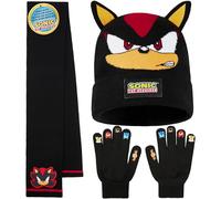Get Trend SONIC THE HEDGEHOG Mütze Winter Set Jungen, Mütze, Schal & Handschuhe 3-Teilig, Warm & Weich, Geschenk für Jungs (Schwarz Shadow 3 Pcs)