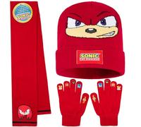 Get Trend SONIC THE HEDGEHOG Mütze Winter Set Jungen, Mütze, Schal & Handschuhe 3-Teilig, Warm & Weich, Geschenk für Jungs (Rot Knuckles 3 Pcs)