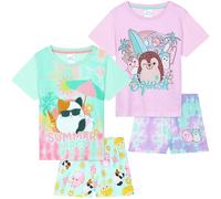 Get Trend Squishmallows Schlafanzug Mädchen Kurz Kinder Sommer Pyjama Tie Dye 2er Pack Weich Nachthemd Set für Kinder Teenager (9-10 Jahre, Multi Squishmallows, 2)