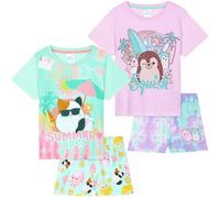 Get Trend Squishmallows Schlafanzug Mädchen Kurz Kinder Sommer Pyjama Tie Dye 2er Pack Weich Nachthemd Set für Kinder Teenager (4-5 Jahre, Multi Squishmallows, 2)