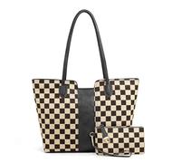 GETBSTOOP Karierte Damen-Geldbörse, Hobo-Tasche, großes Fassungsvermögen, Canvas, geräumig, Schultertasche, mit kleiner Geldbörse, Reißverschluss, for Schule, Pendeln, Einkaufen (Schwarz)