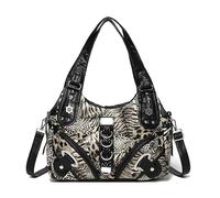 GETBSTOOP Y2K-Umhängetasche Damen, PU-Leder, Leo-Muster, mehrere Fächer, stylisches Motorrad-Sling-Pack, große Kapazität, coole Mädchentasche, Outdoor, Date, Hellbraun 340x290x110
