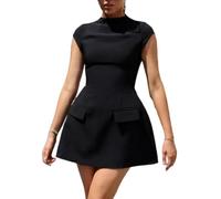 GETMINT Damen-Minikleid mit Flügelärmeln, Stehkragen, A-Linie, elegant, formelle Party, kurzes Bustier-Kleid, schmales Partykleid, Clubkleid, Schwarz , M