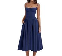 GETMINT Florales Korsettkleid für Damen, elegant, Spaghettiträger, Bustier, Midi-Kleid, A-Linie, lässig, Strand, ärmelloses Kleid, marineblau, M