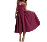 GETMINT Florales Korsettkleid für Damen, elegant, Spaghettiträger, Bustier, Midi-Kleid, A-Linie, lässig, Strand, ärmelloses Kleid, Pflaume, M