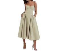 GETMINT Florales Korsettkleid für Damen, elegant, Spaghettiträger, Bustier, Midi-Kleid, A-Linie, lässig, Strand, ärmelloses Kleid, Grüner Kaffee, L