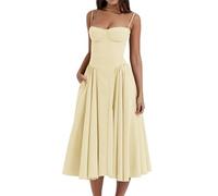 GETMINT Florales Korsettkleid für Damen, elegant, Spaghettiträger, Bustier, Midi-Kleid, A-Linie, lässig, Strand, ärmelloses Kleid, gelb, L