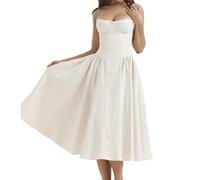 GETMINT Florales Korsettkleid für Damen, elegant, Spaghettiträger, Bustier, Midi-Kleid, A-Linie, lässig, Strand, ärmelloses Kleid, beige, S