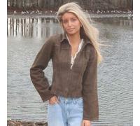 Gewaschene, gebleichte Jeans-Paneel Reißverschluss Jacke mit Kragen, nur für Herbst, Vintage-Stil, gemütlicher Country Cottage Stil, Lässig Lounge Jac