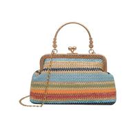 Gewebte Clutch mit Regenbogenstreifen, Kettenriemen, Clipverschluss, Blau