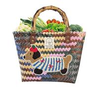 Gewebte Damentasche - Gestreifte Strohkorbtasche, Handgestrickte Design-Einkaufshandtasche, Perfekt Für Pendeln, Arbeit, Reisen, Resort | Leichte, Lässige Tragetasche Für Hochzeiten, Geburtstage, Gesc