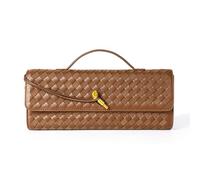 Gewebte Geldbörse für Damen, Abend-Clutch, gewebtes Leder, Umhängetasche, Wildleder-Geldbörse, formelle Abendtasche, Kastaniengewebt